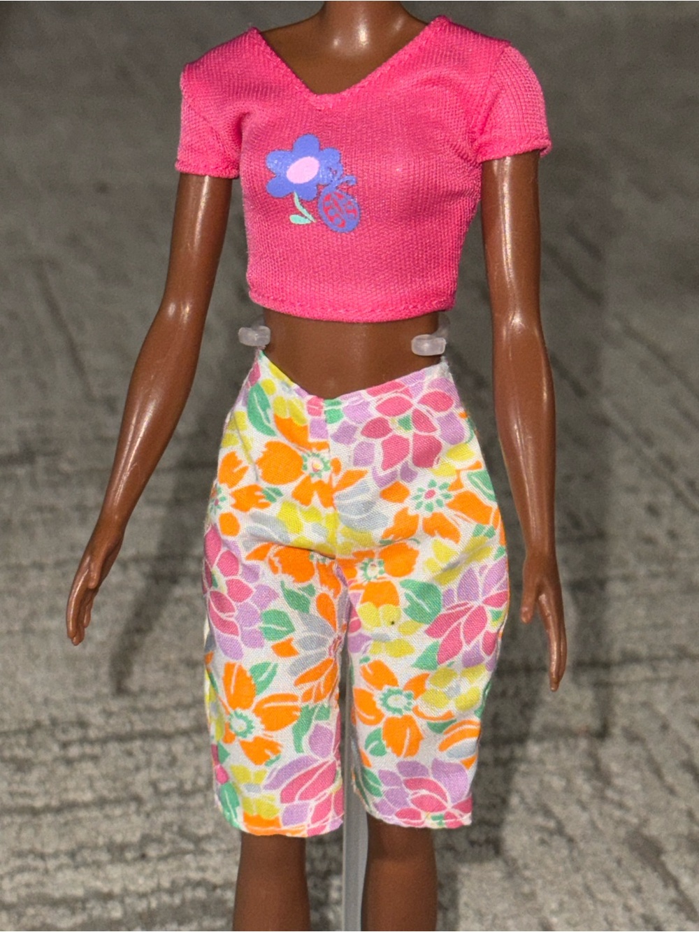 Barbie Mattel 2pc Outfit Pink Crop Top & Multicolor Floral Shorts